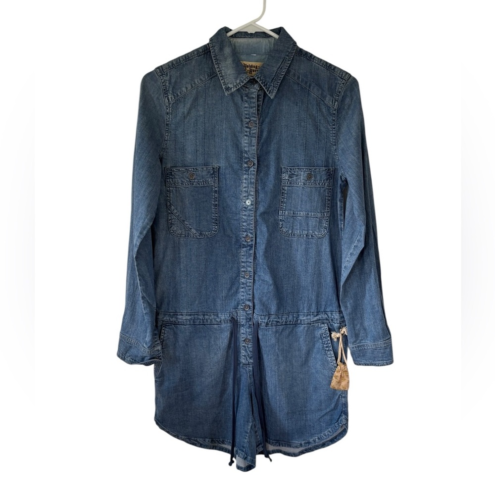 Denim Holding Horses Romper Chambray